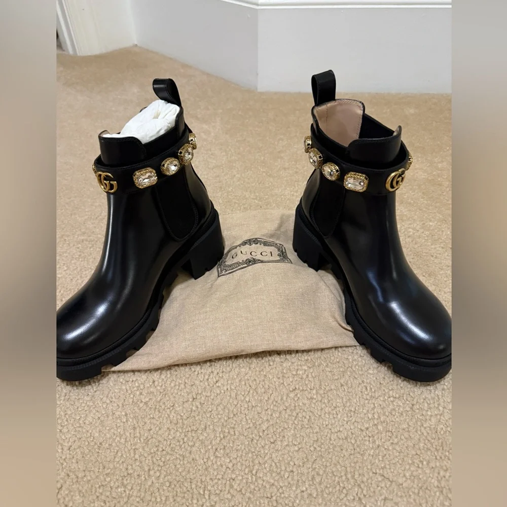 STUNNING! NEW! Gucci Trip Logo Strap Chelsea Boot -6.5 - Picture 5 of 14